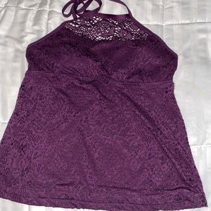 PLUM LARGE BACKLESS HALTER TANKINI
